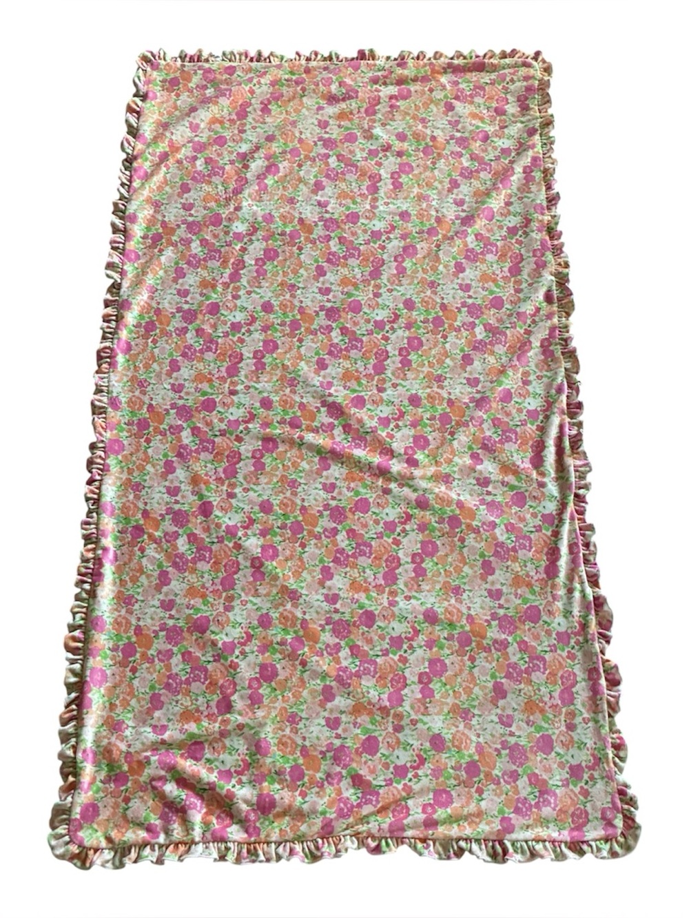 Sweet Honey Floral Baby Blanket Throw Ruffle Soft Cottagecore Pink Green Orange
